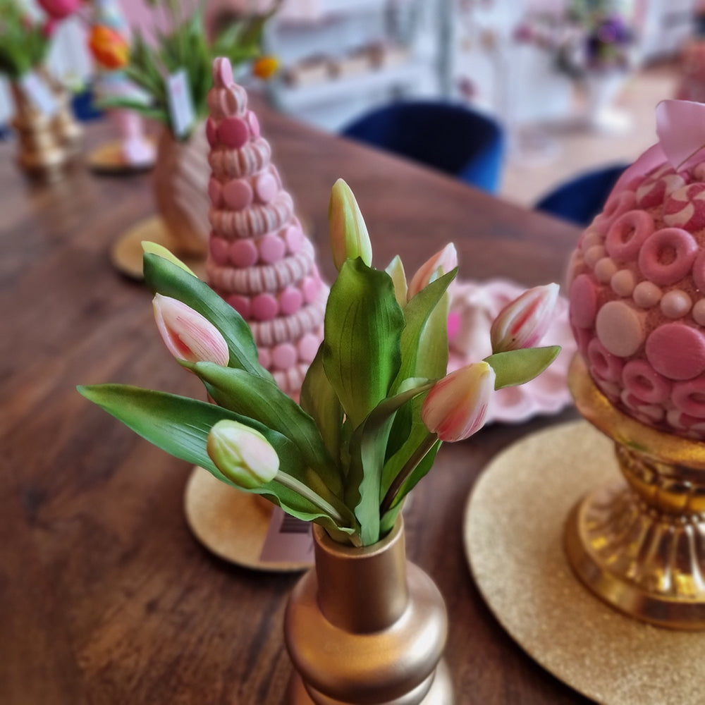 Viv! Home Luxuries - Tulpen boeket - 7 stuks - kunststof bloem - lichtroze - 32cm