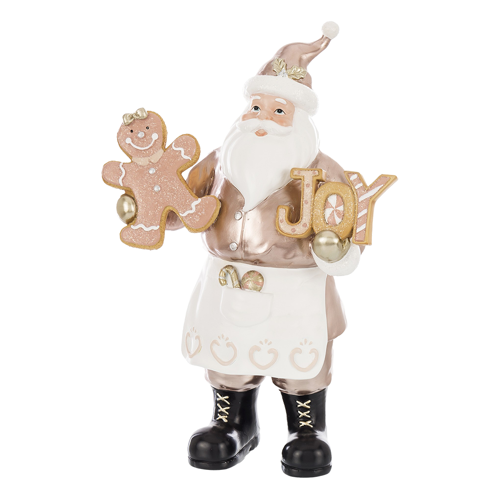 Viv! Christmas Kerstbeeld - Kerstman met Gingerbread Koekjes - beige goud wit - 33cm