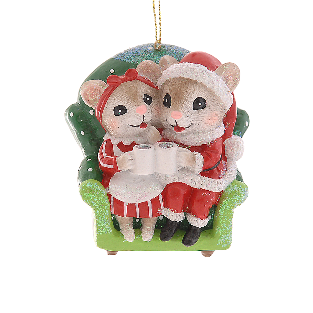 Viv! Christmas Kerstornament - Knusse Muisjes met Warme Chocolademelk - rood groen - 8cm