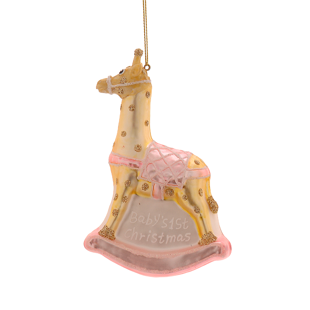 Viv! Christmas Kerstornament - Baby's Eerste Kerst Giraffe - kraamcadeau meisje - glas - roze - 13cm