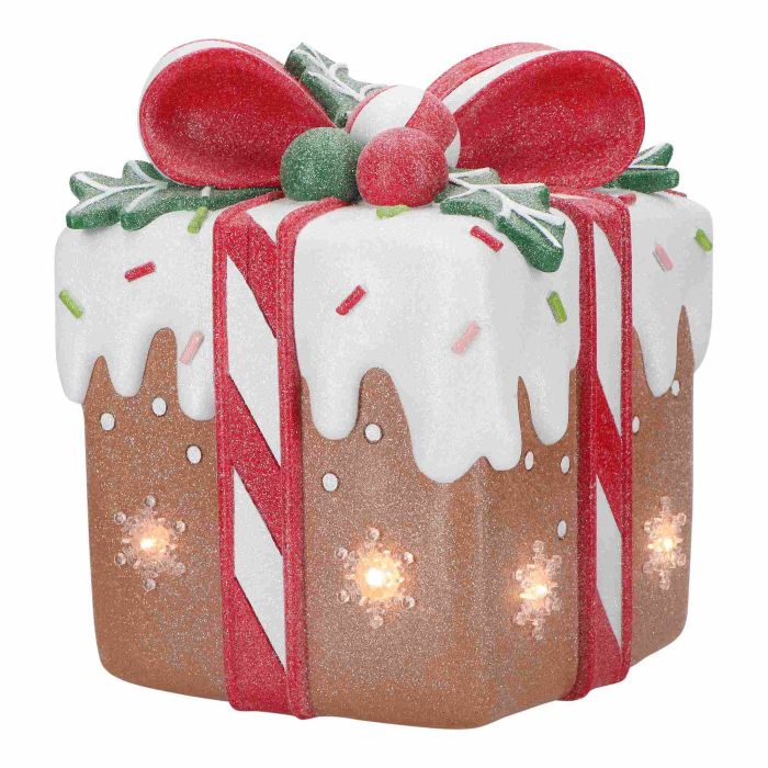 Viv! Christmas Kerstbeeld - Gingerbread Gift Box incl. LED Verlichting - rood bruin - 26cm