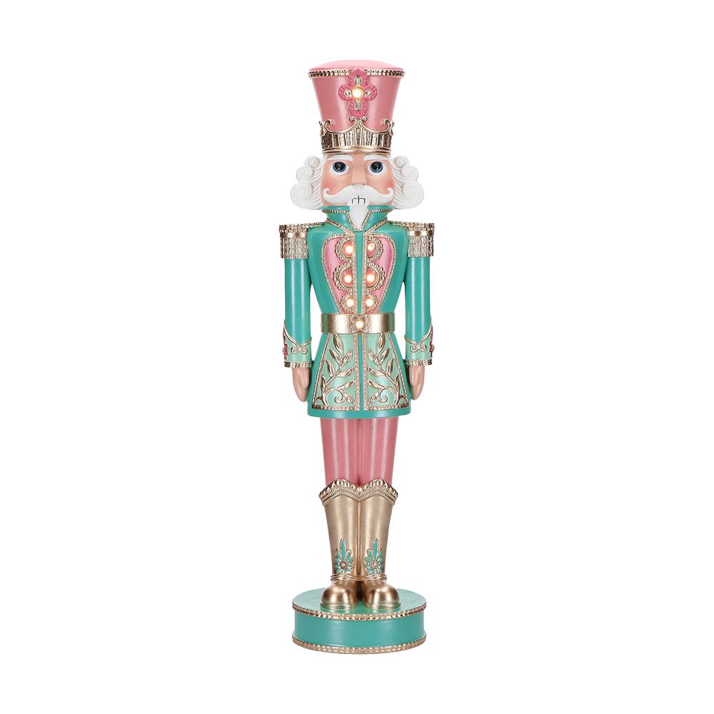 Viv! Christmas Kerstbeeld - Notenkraker met Bladmotief incl. LED Verlichting - pastel - 51cm