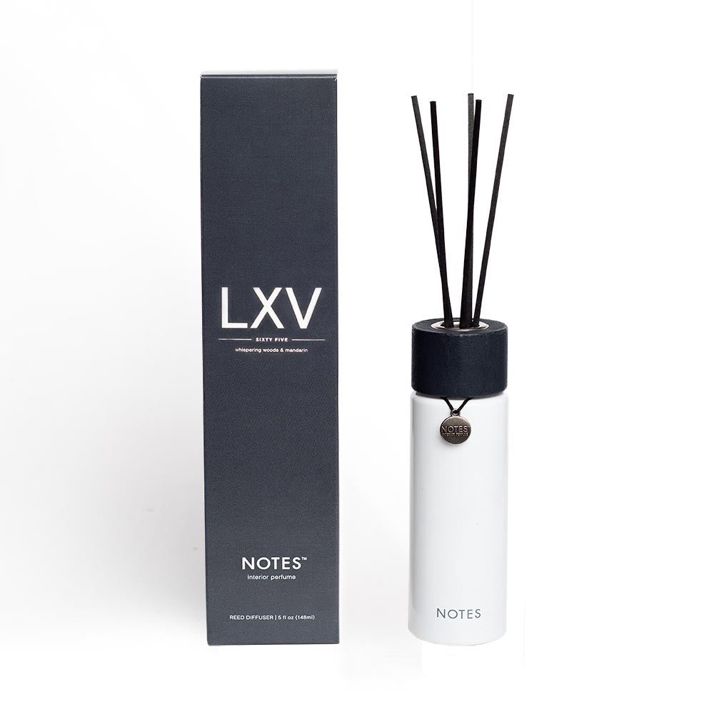 Notes Reed diffuser LXV - Whispering woods & mandarin - geurstokjes