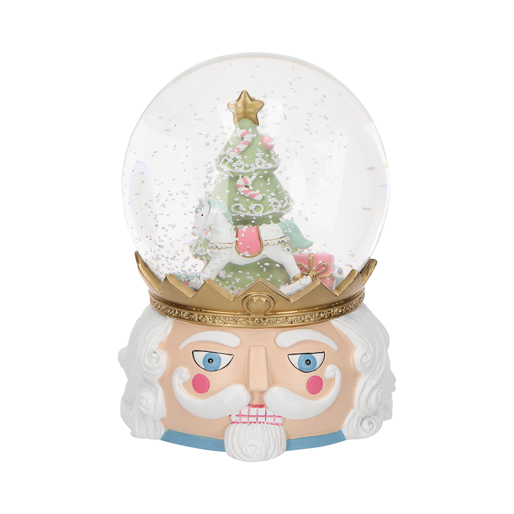 Viv! Christmas Kerst Sneeuwbol incl. Muziekdoos - Notenkraker met Kerstboom & Hobbelpaard - pastel roze - 20cm