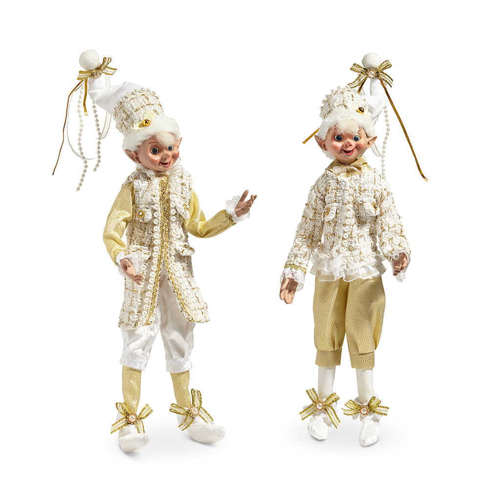 Viv! Christmas Kerstdecoratie - Buigbare Tweed Kerstelf - set van 2 - goud wit - 41cm