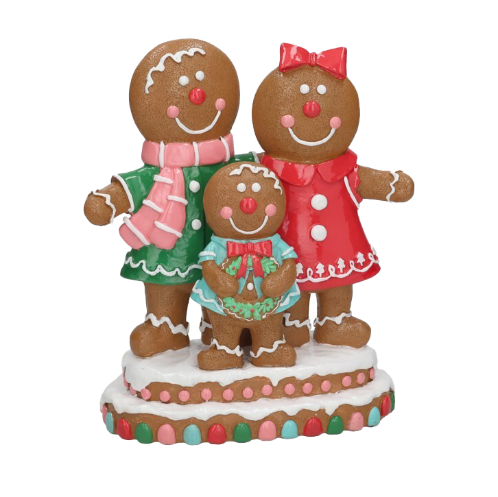 Viv! Christmas Kerstbeeld - Gingerbread Familie - roze rood blauw groen - 26cm