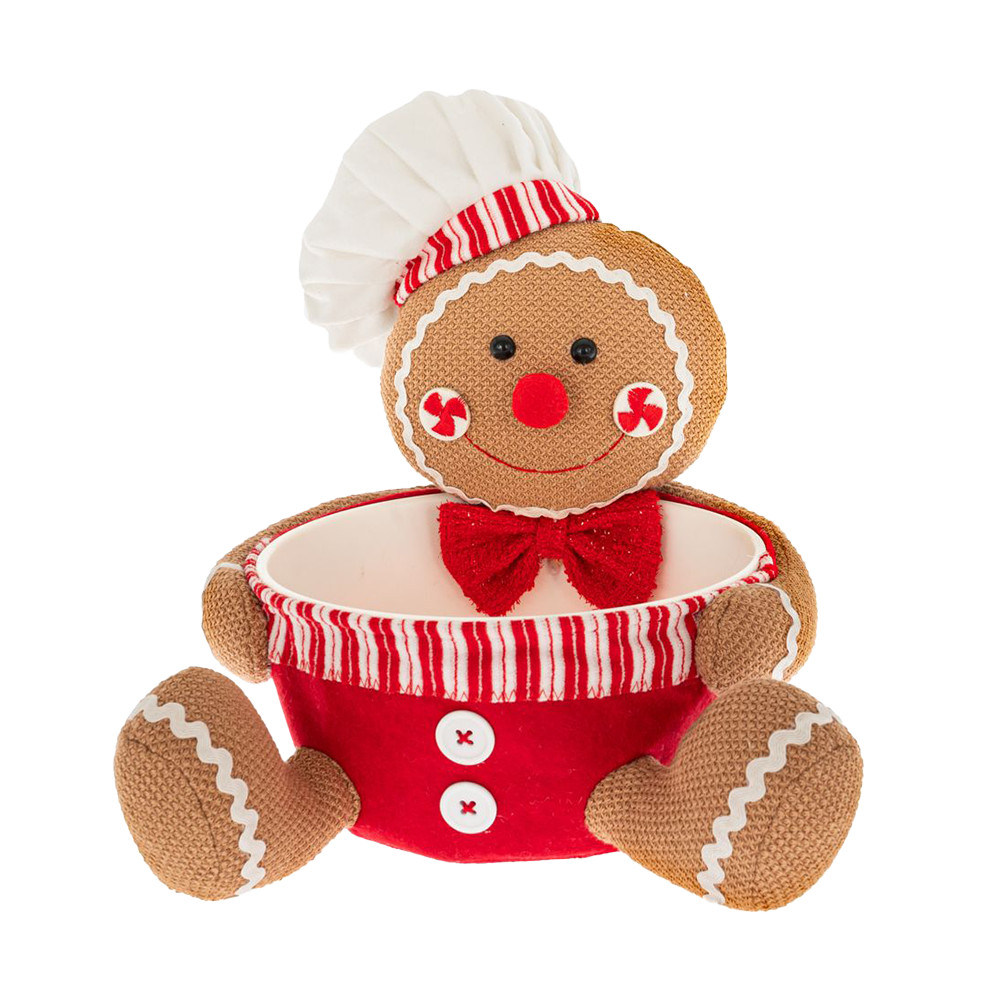 Viv! Christmas Kerstbeeld - Gingerbread Mandje van Stof - rood wit bruin - 24cm