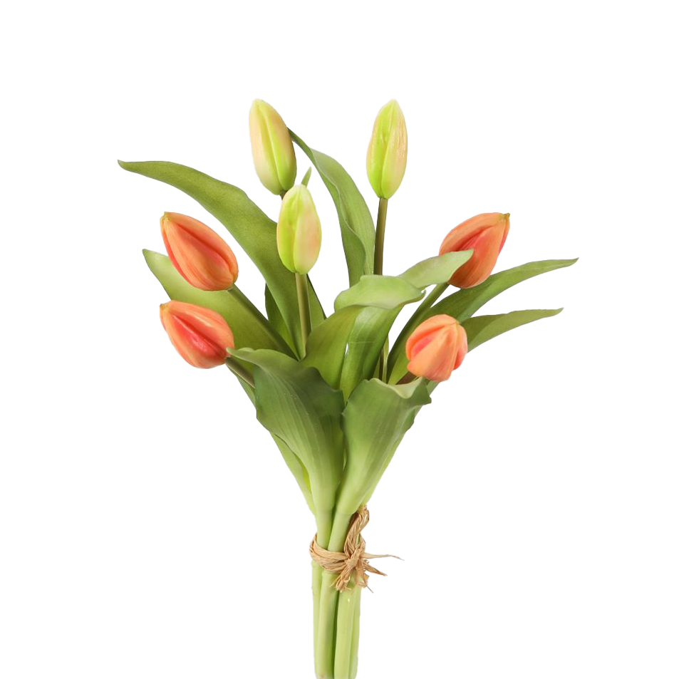 Viv! Home Luxuries - Tulpen boeket - 7 stuks - kunststof bloem - perzik - 32cm