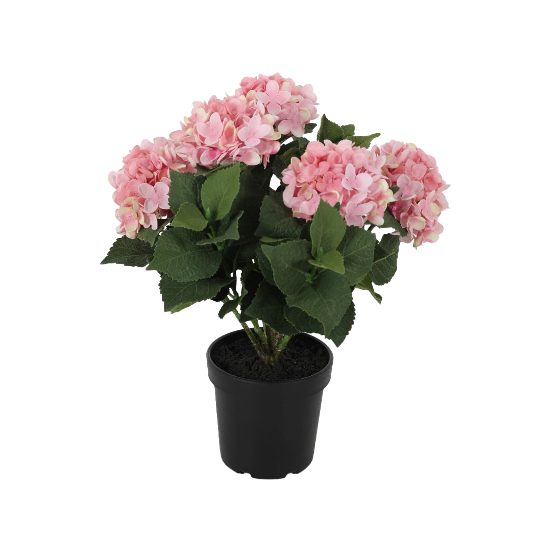 Viv! Home Luxuries Hortensia in pot - zijden bloem - roze - 42cm