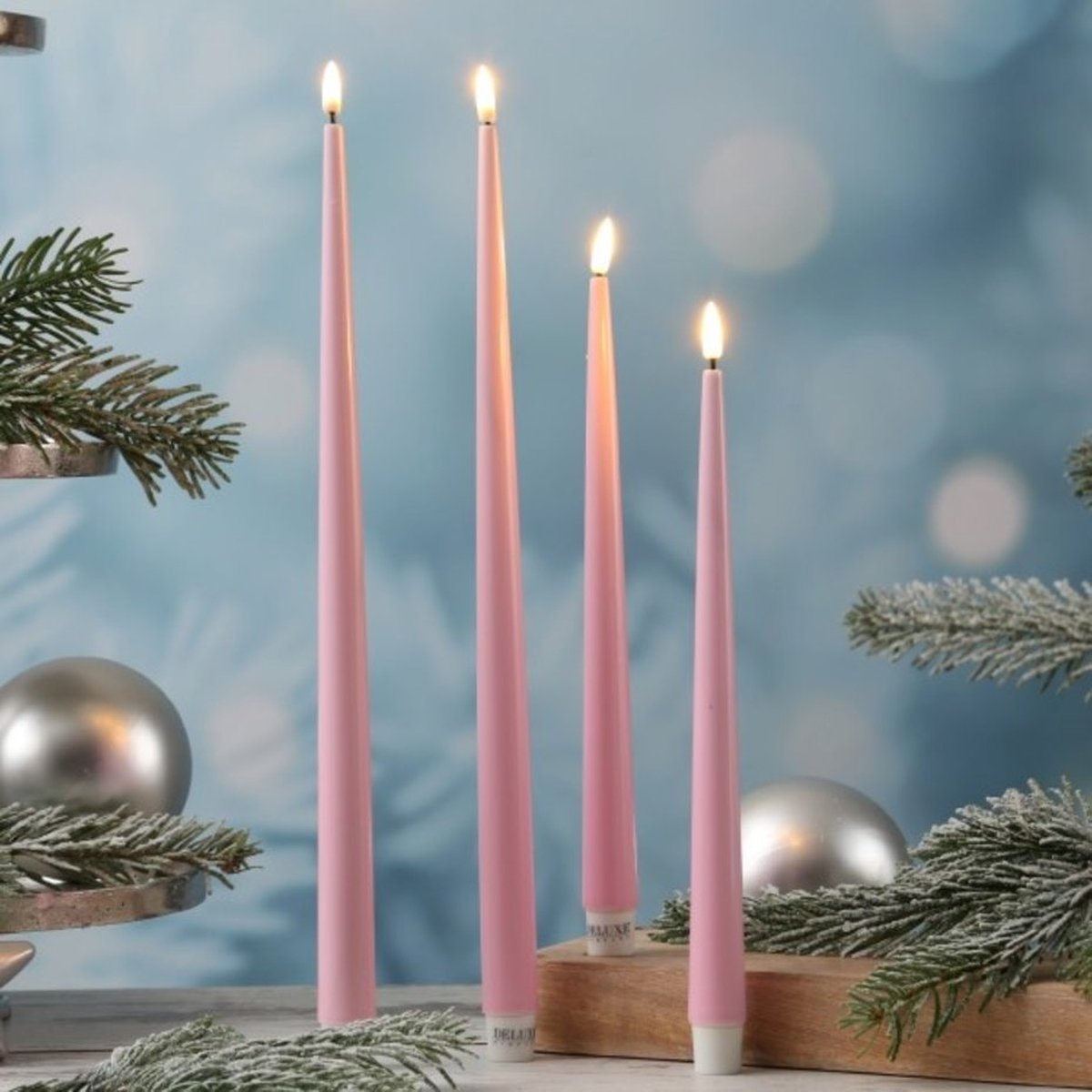 Deluxe Homeart - LED dinerkaars 2.2 x 28cm - 2 stuks - licht roze