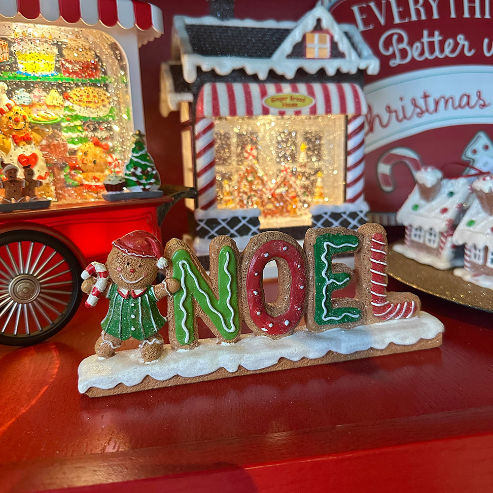 Viv! Christmas Kerstbeeld - Gingerbread 'Noel' Snoep Tafelstuk - rood groen wit - 20cm
