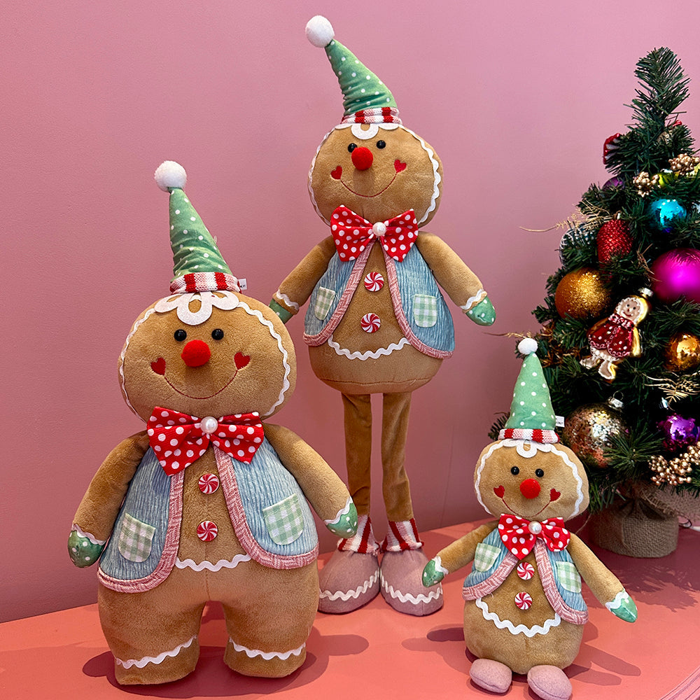 Viv! Christmas Kerstbeeld - Zittende Gingerbread Pop van Stof - pastel - 30cm