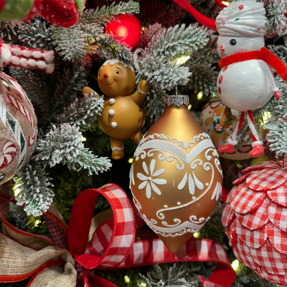 Viv! Christmas Kerstbal - Gingerbread - set van 2 - glas - bruin wit - 10 en 15cm