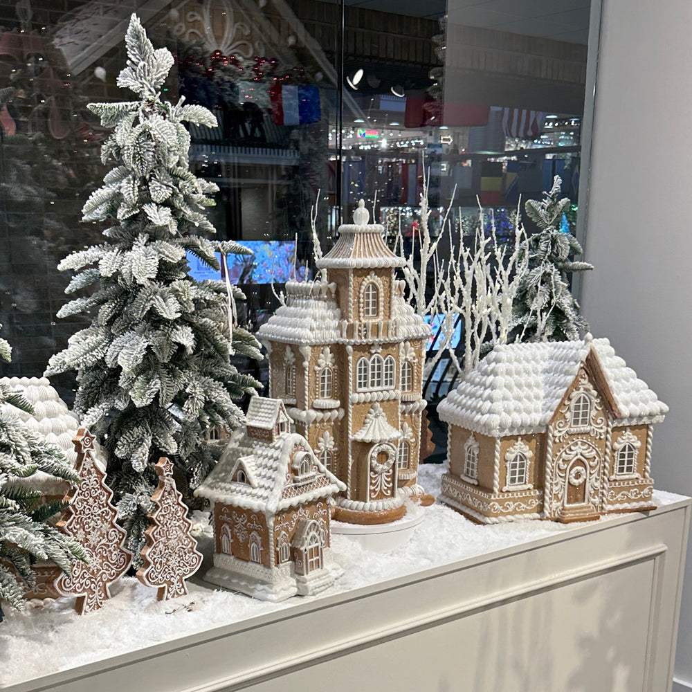 Viv! Christmas Kerstbeeld - Victoriaans Gingerbread Huis incl. LED Verlichting - bruin wit - 33cm