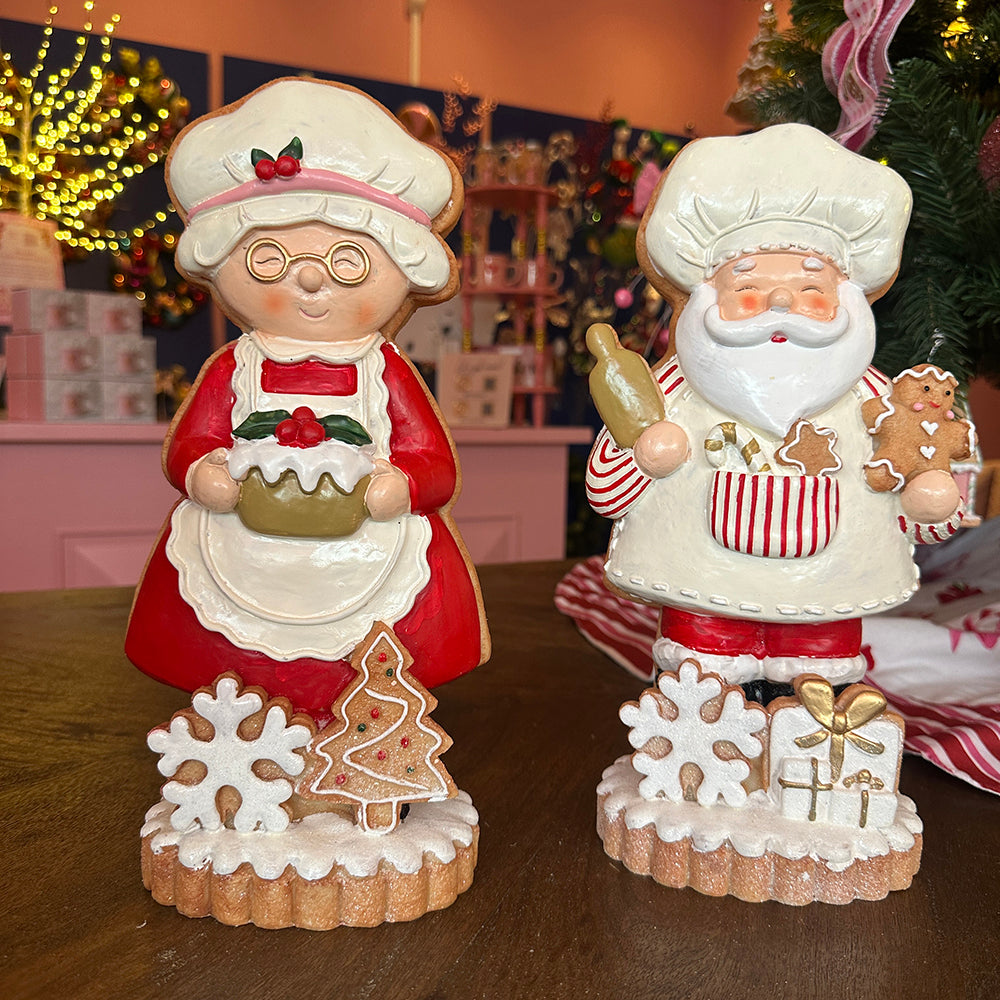 Viv! Christmas Kerstbeeld - Gingerbread Mr. & Mrs. Claus - set van 2 - rood wit - 32cm