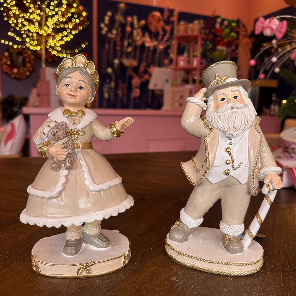 Viv! Christmas Kerstbeeld - Mr. & Mrs. Claus - set van 2 - beige goud - 21cm