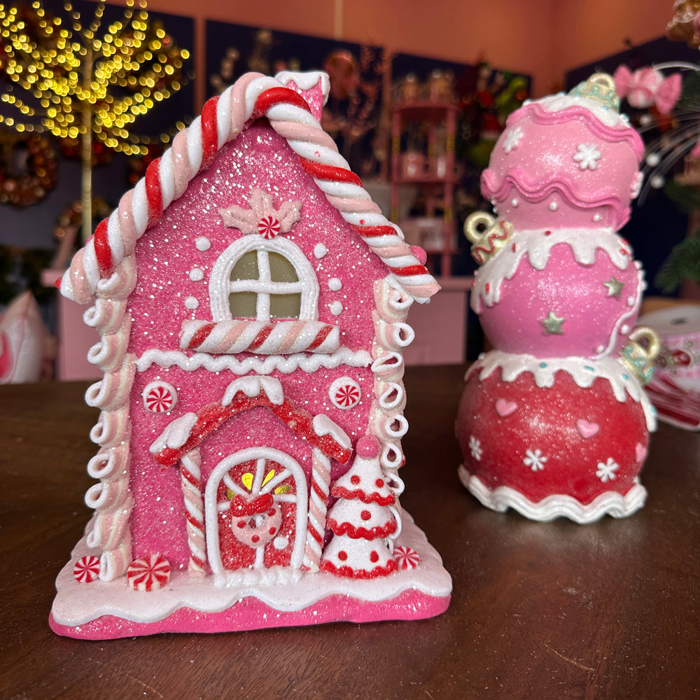 Viv! Christmas Kerstbeeld - Stapel van Drie Snoepgoed Kerstballen - rood roze - 28cm