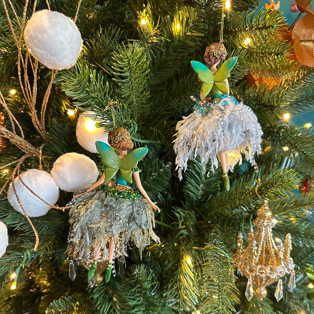 Viv! Christmas Kerstornament - Ballerina Fee - set van 2 - petrol blauw groen - 16cm