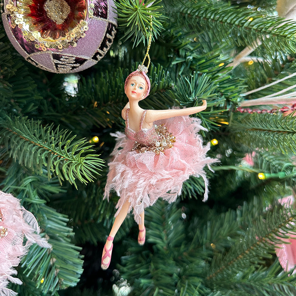 Viv! Christmas Kerstornament - Ballerina's - set van 2 - roze - 18cm