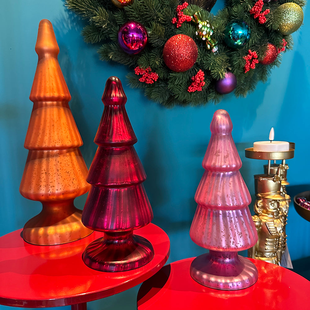 Viv! Christmas Kerstbeeld - Glazen Kerstboom - glas - mat oranje - 36cm