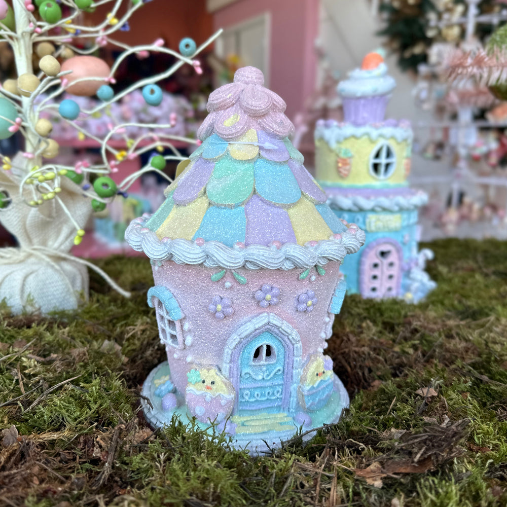 Viv! Christmas Paasdecoratie - Paashuis met Kuikens incl . LED Verlichting - pasen - pastel - 21cm