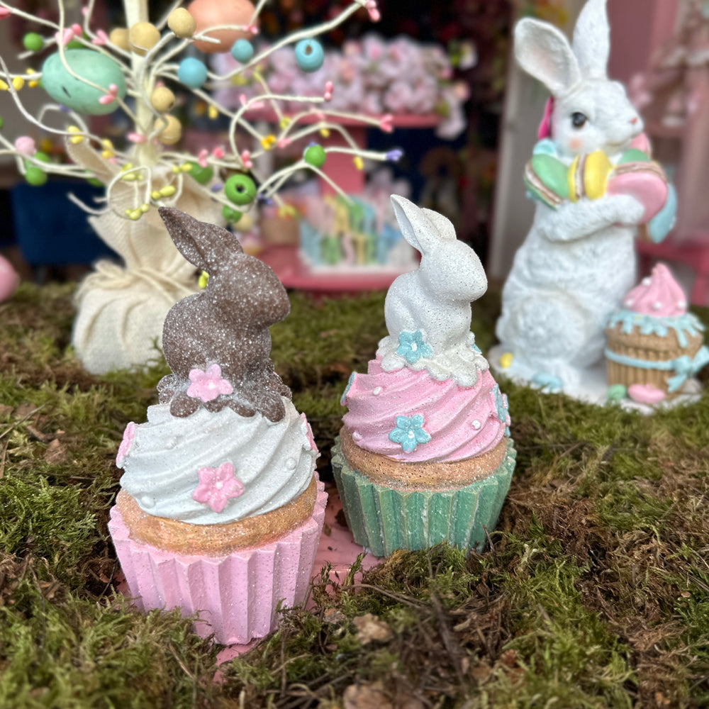 Viv! Christmas Paasdecoratie - Cupcake met Chocolade Paashaas - set van 2 - pasen - pastel - 14cm