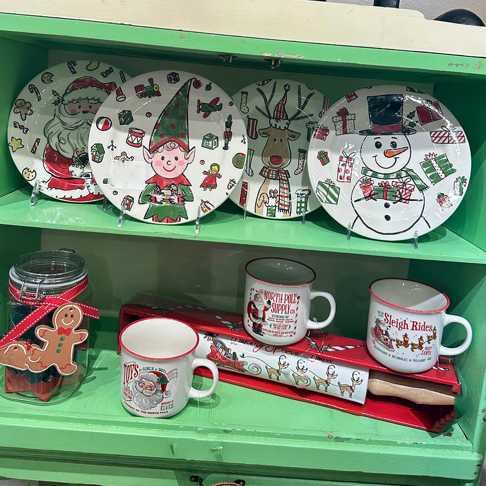 Viv! Christmas Kerstservies - Kerst Ontbijtborden - Jingle Pals - keramiek - set van 4 - 20cm