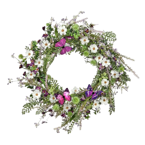 Viv! Home Luxuries Krans Bloemen - Wilde bloemen met vlinders - paars wit - Ø60cm