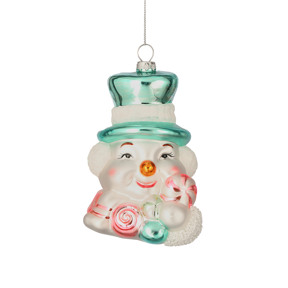 Viv! Christmas Kerstornament - Sneeuwpop met Snoepgoed - glas - pastel - 13cm