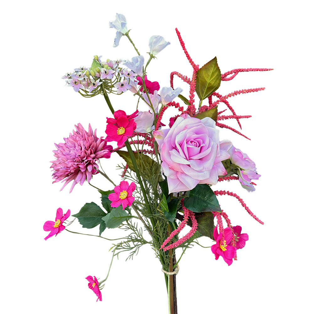 Viv! Home Luxuries Kunstbloem Boeket Mia - zijden bloemen - Cosmos Lathyrus Roos Ranonkel Dahlia- roze