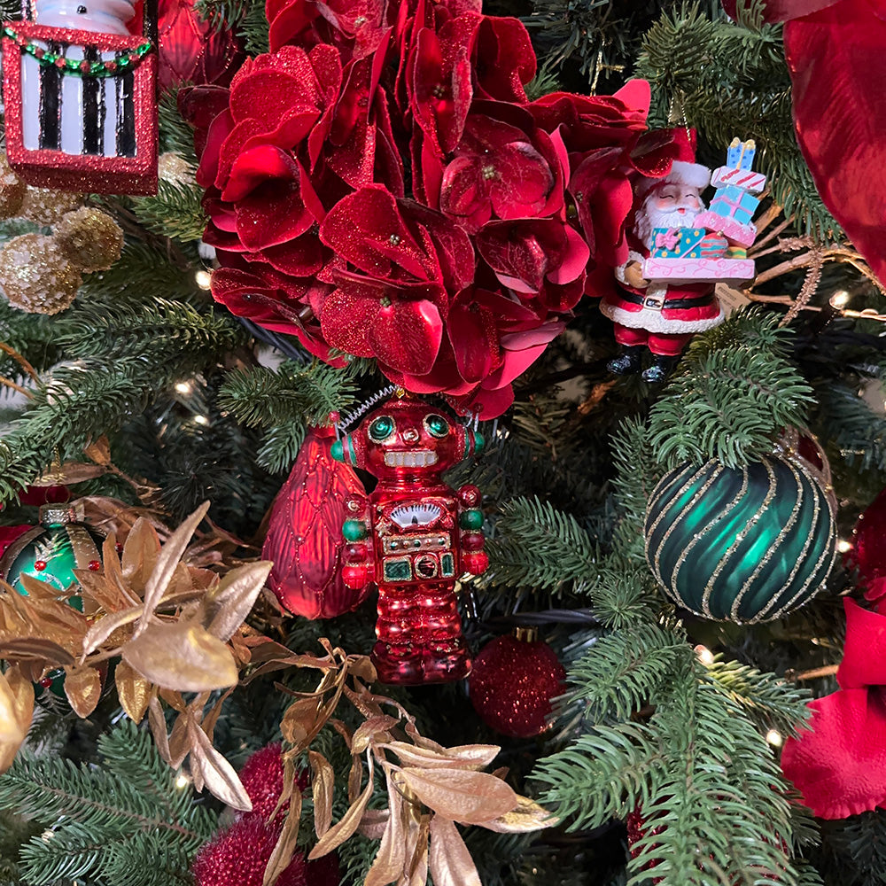 Goodwill M&G Kerstornament - Kerstman met cadeaus - rood wit blauw roze - 11,5cm