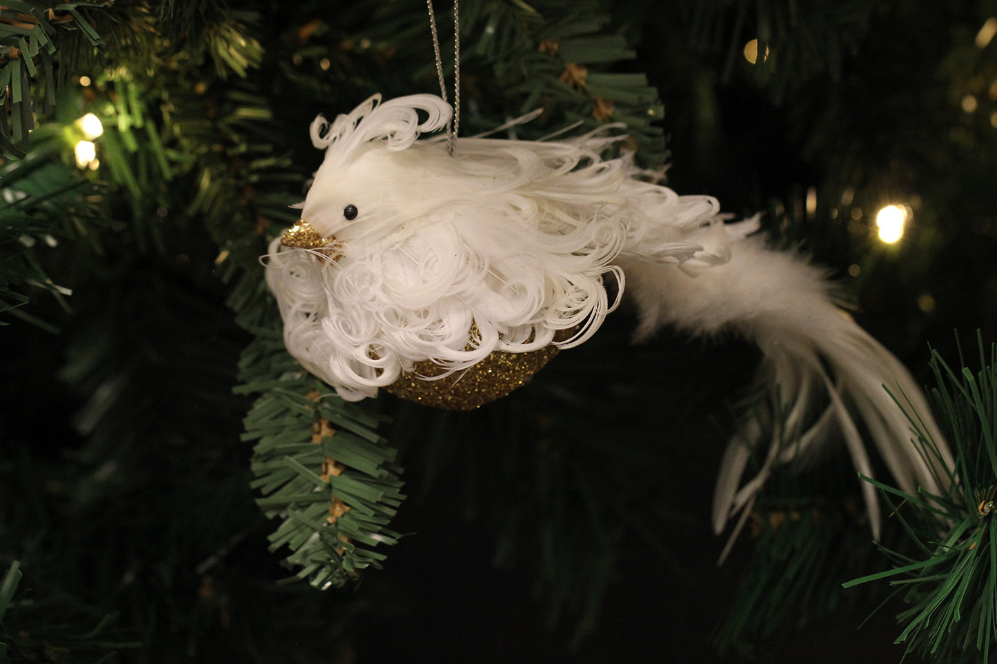 Viv! Christmas Kerstdecoratie - Vogel glitter - goud wit - 15cm