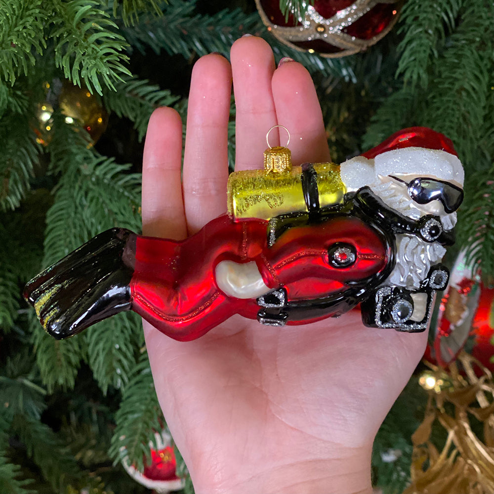 Viv! Home Luxuries Christmas ornament - Diving Santa - mouth blown glass - red - 15cm