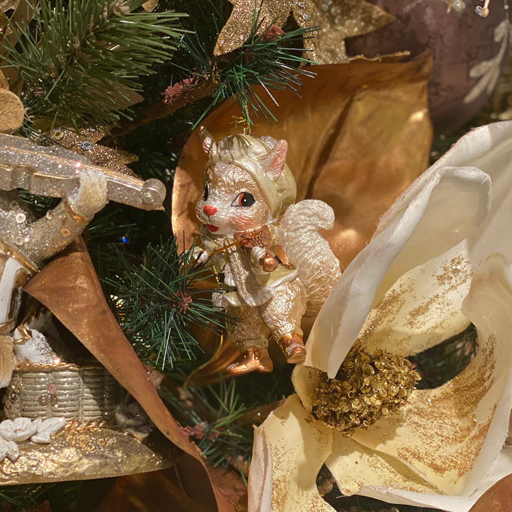 Goodwill M&G Kerstornament - Muzikale Dieren - trompet viool - set van 3 - crème champagne - 9,5cm