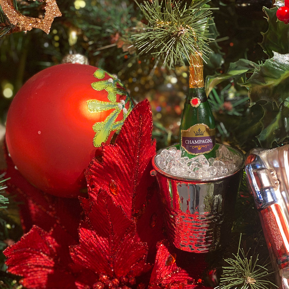 Goodwill M&G Kerstornament - Champagne in Wijnkoeler - glas - zilver groen - 13cm