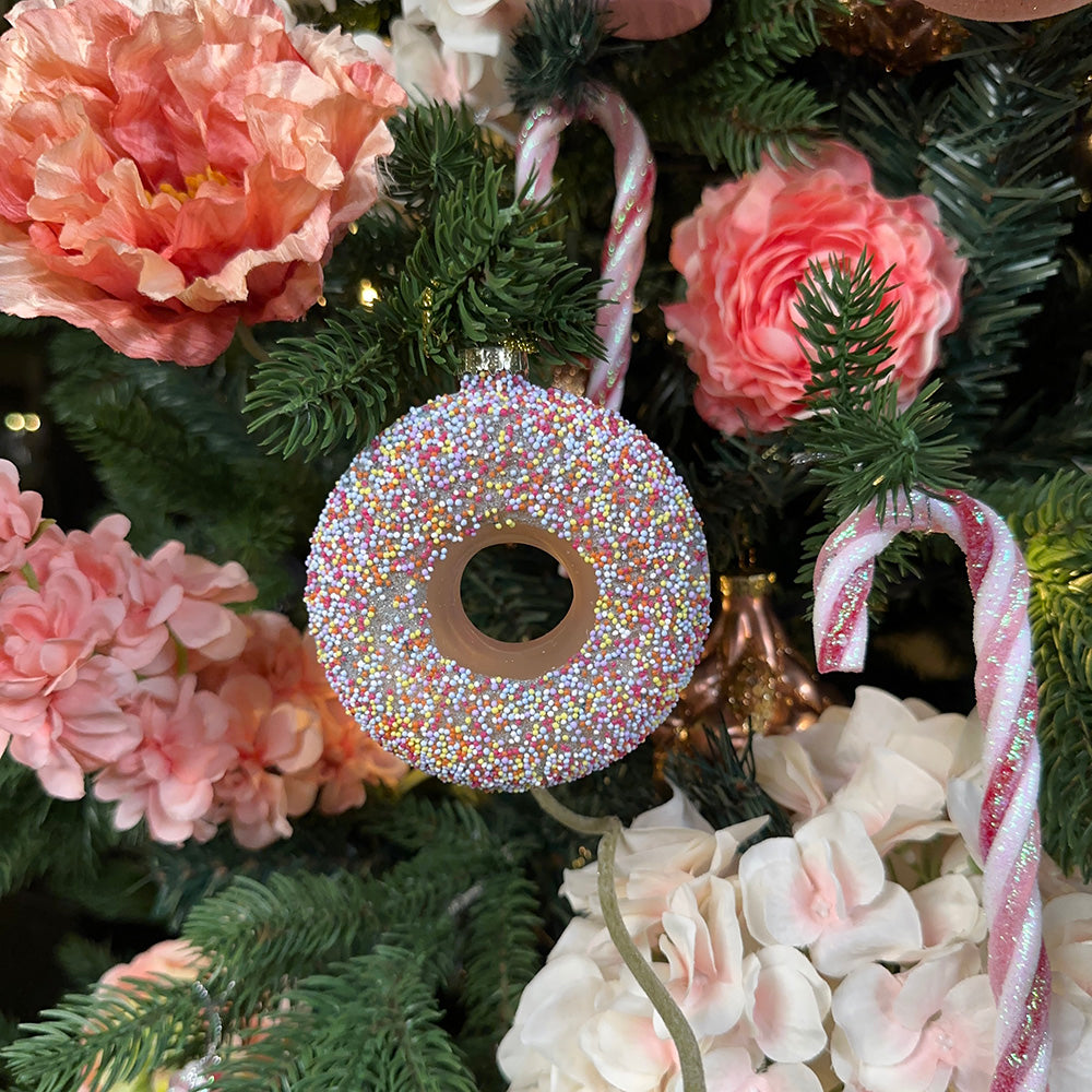 Viv! Christmas Kerstornament - Donuts met Spikkels - set van 2 - glas - multi - 9cm