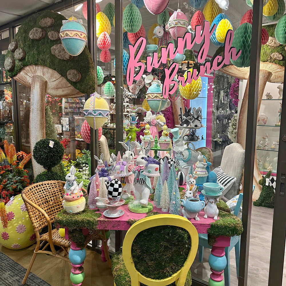 Viv! Christmas Paasdecoratie - High Tea Paashazen van Styrofoam met Taart - set van 2 - pasen - pastel - 40cm