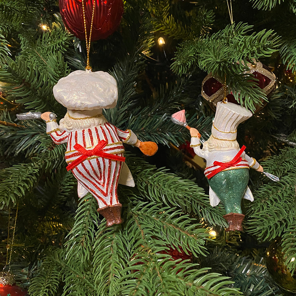 Goodwill M&G Kerstornament - kerstman chef - set van 2 - rood wit - 13cm