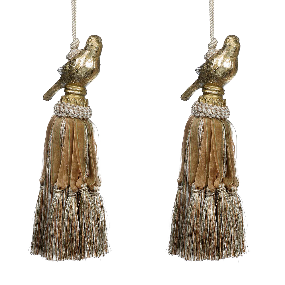 Viv! Home Luxuries Kerstdecoratie - Vogeltjes met kwast - set van 2 - goud - 30cm - Viv! Home Luxuries