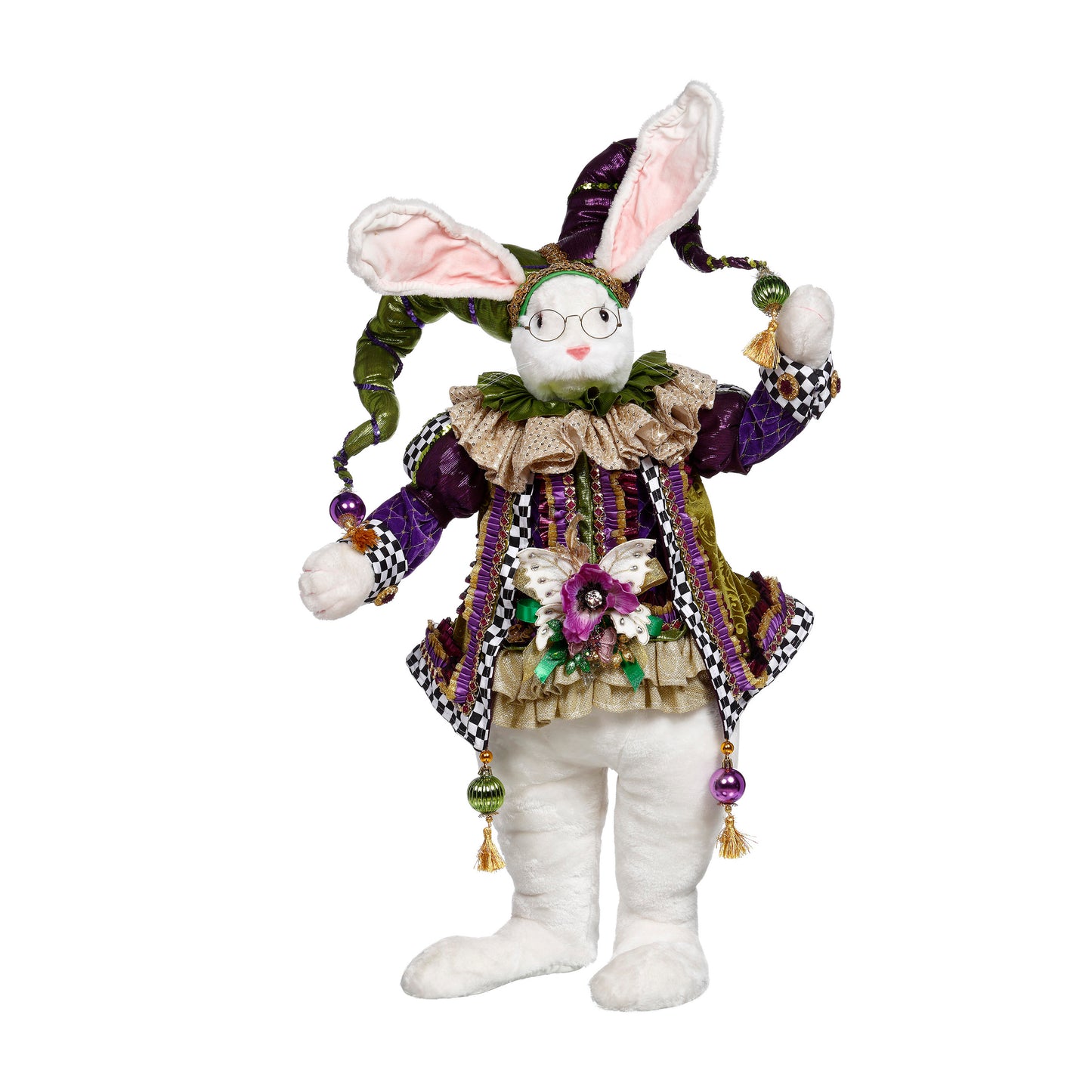 Mark Roberts Paasdecoratie - Paashaas 'Party Time' - pasen - groen paars wit zwart - 77cm - Collector's item