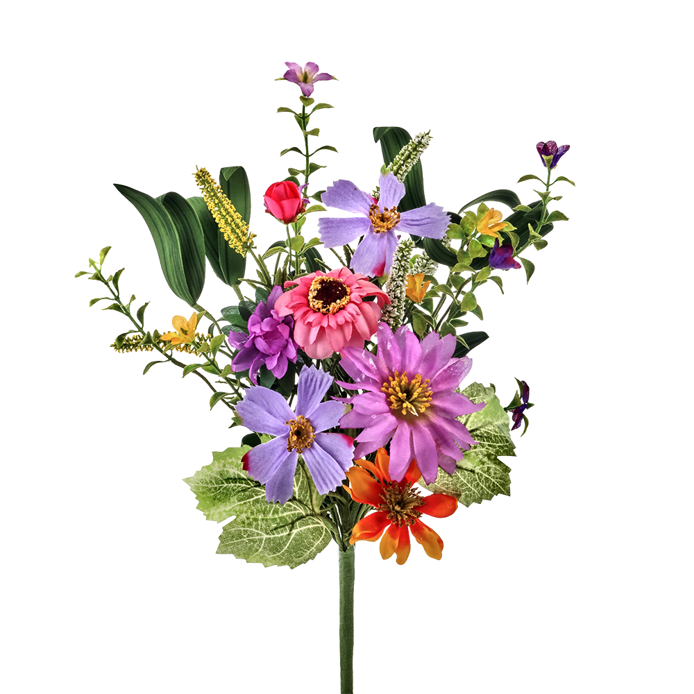 Viv! Home Luxuries Bloemen Boeket op Steker - Wilde Bloemen met Gemengde Cosmos - paars roze oranje geel groen - 36cm