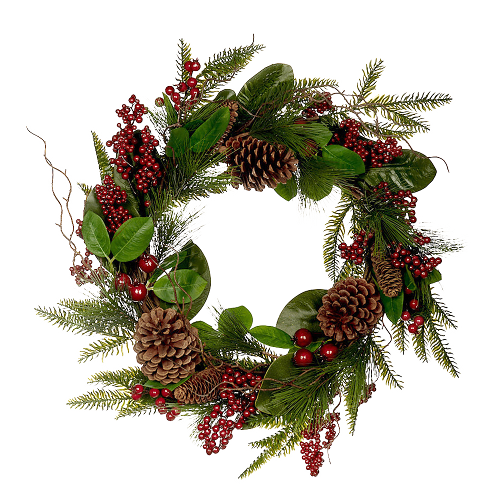 Viv! Home Luxuries Kerstkrans met Dennenappels en besjes - groen rood - Ø55cm