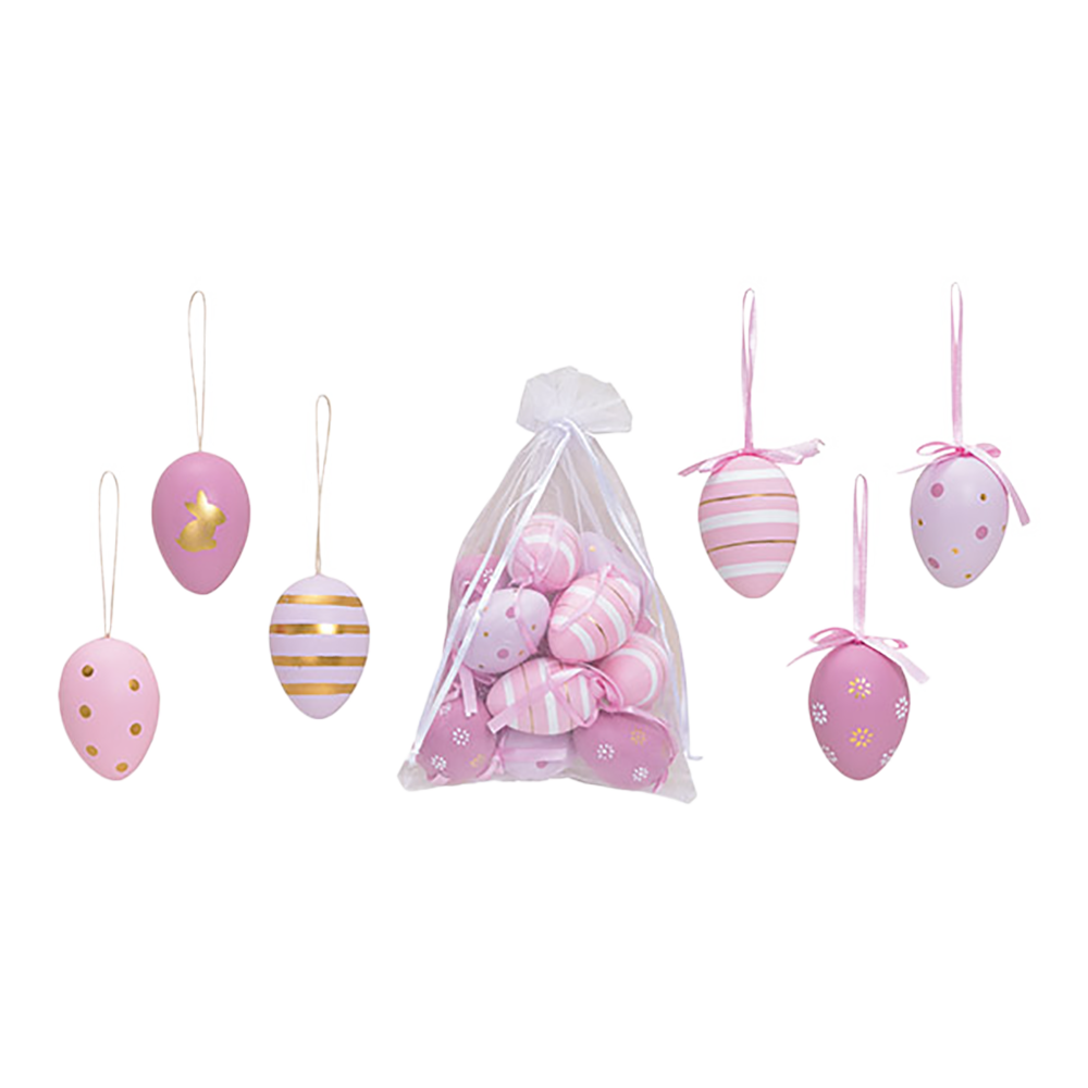 Viv! Christmas Paasdecoratie Hanger - Roze Paaseieren - set van 12 - pasen - roze wit goud - 6cm