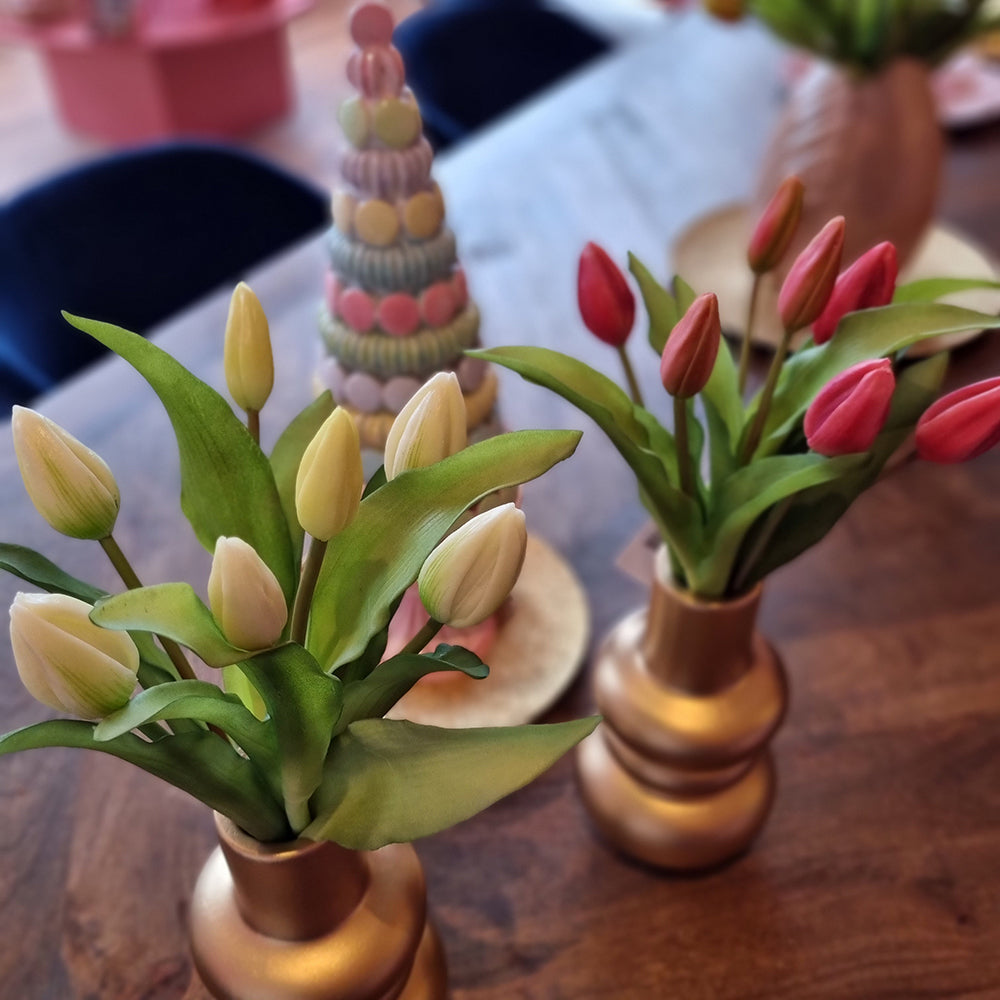 Viv! Home Luxuries - Tulpen boeket - 7 stuks - kunststof bloem - wit - 32cm