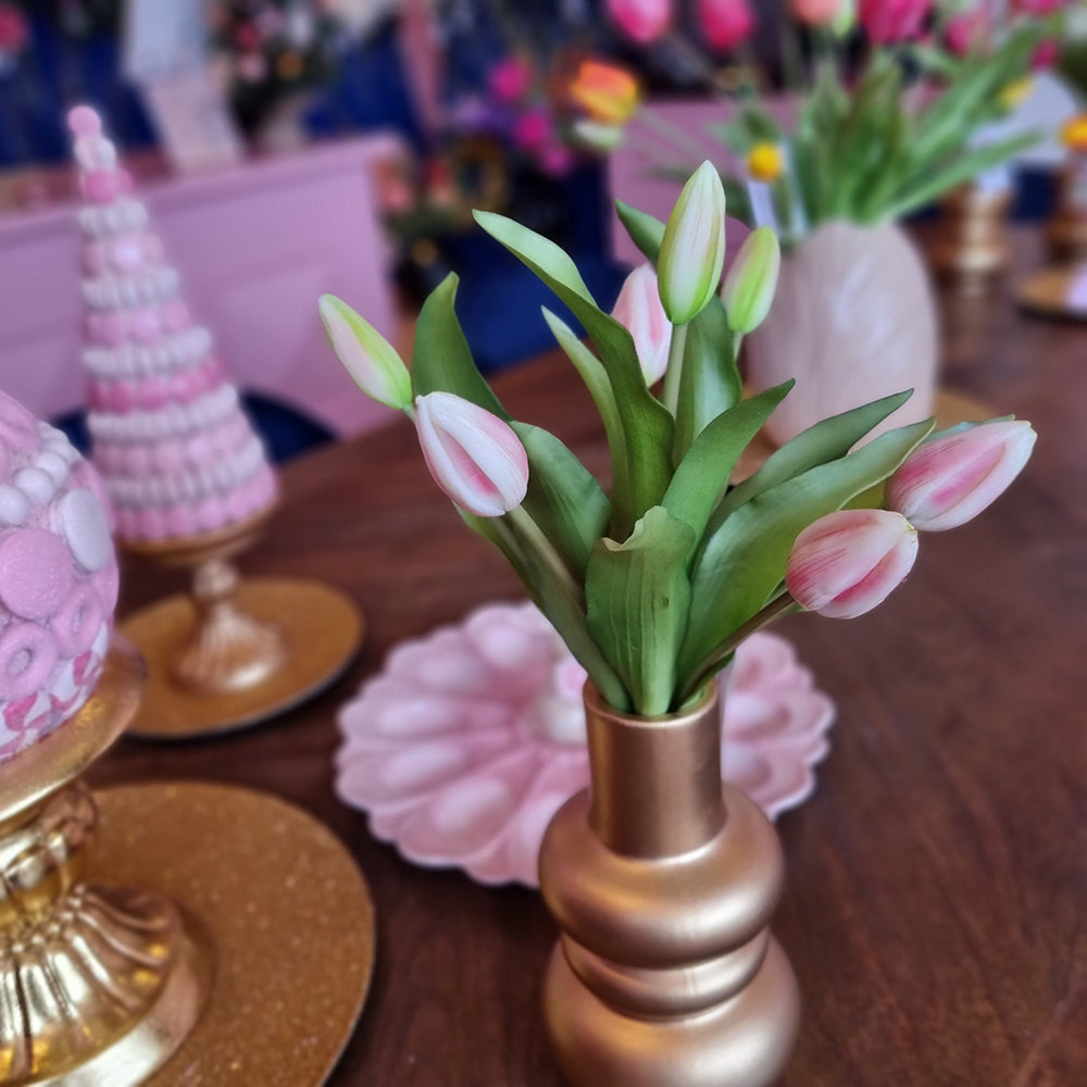 Viv! Home Luxuries - Tulpen boeket - 7 stuks - kunststof bloem - lichtroze - 32cm
