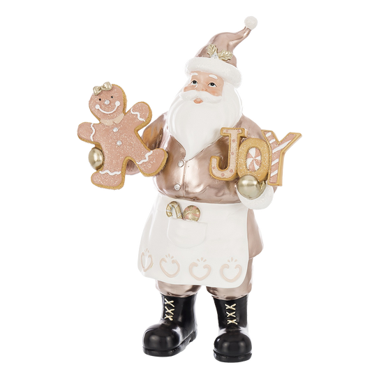 Viv! Christmas Kerstbeeld - Kerstman met Gingerbread Koekjes - beige goud wit - 33cm