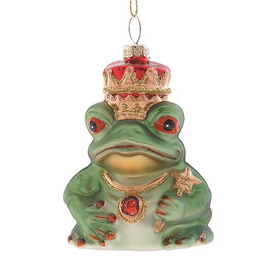 Viv! Christmas Kerstornament - Kikker met Kroon - glas - groen rood - 10cm