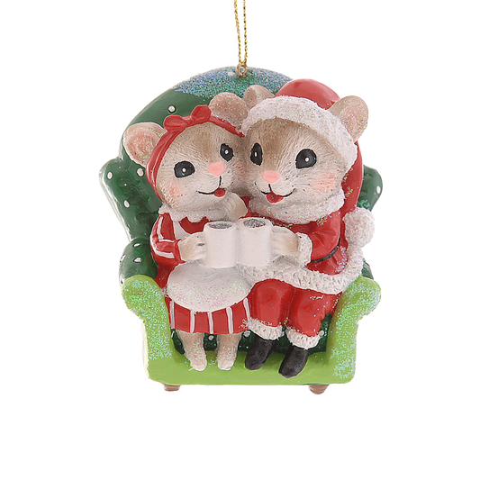 Viv! Christmas Kerstornament - Knusse Muisjes met Warme Chocolademelk - rood groen - 8cm