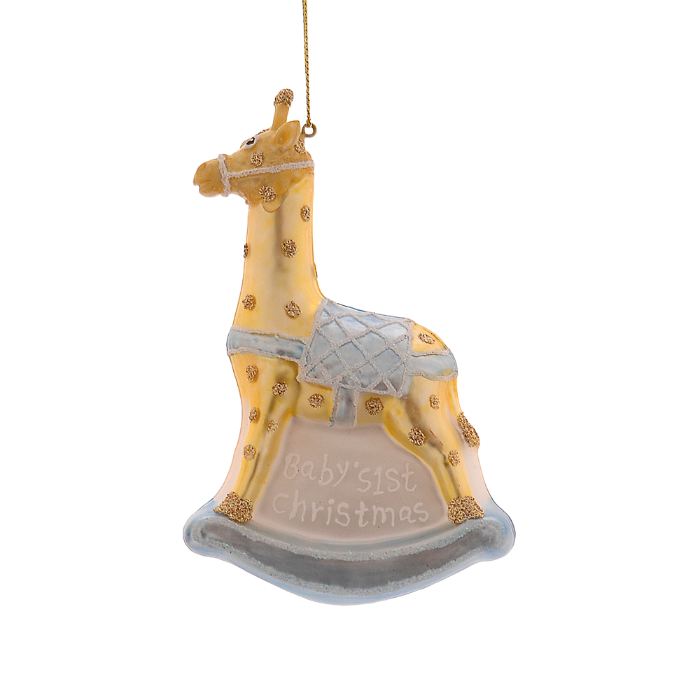 Viv! Christmas Kerstornament - Baby's Eerste Kerst Giraffe - kraamcadeau jongen - glas - blauw - 13cm