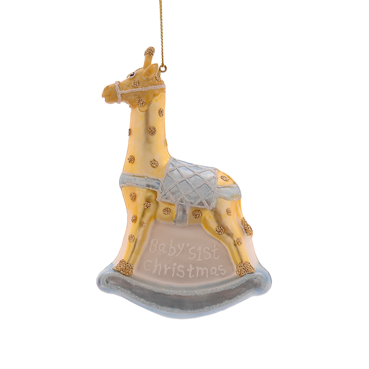 Viv! Christmas Kerstornament - Baby's Eerste Kerst Giraffe - kraamcadeau jongen - glas - blauw - 13cm